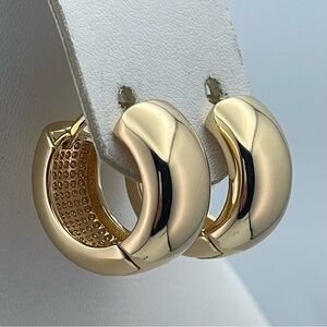FAMARINE Gold Tone Chunky Huggie Hoop Earrings Polished Dome